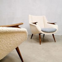 vintage armchairs teak lounge fauteuils duotone bouclé