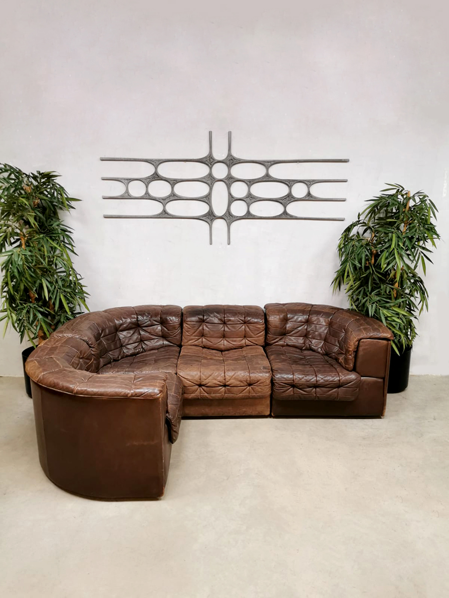 Vintage brown modular patchwork sofa modulaire bank De Sede DS-11