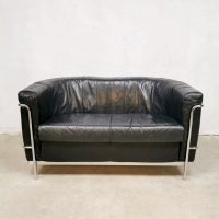 vintage Paulo Lomazzi's 'Onda' sofa style design chromen black leather sofa loveseat bank ‘Minimalism’ Cassiana style Corbusier style