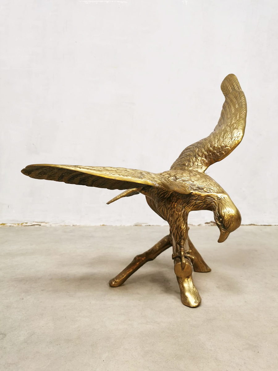 Midcentury design brass solid eagle sculpture messing sculptuur adelaar