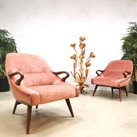 Vintage Danish design lounge set sofa armchairs pink velvet