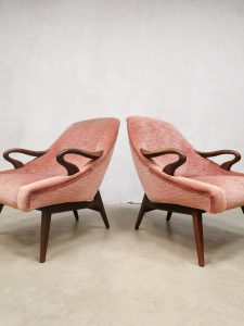 Vintage Danish design lounge set sofa armchairs pink velvet