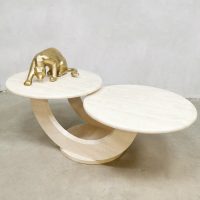 Midcentury Italian design travertin marble coffee table salontafel "duo table top"
