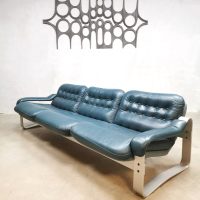 Midcentury vintage design 3-seater leather sofa bank Ilmari Lappalainen Asko style