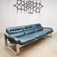 Midcentury 3-seater leather sofa bank Ilmari Lappalainen Asko style