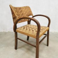 Bauhaus wood & rope wingback armchairs German lounge touwstoelen