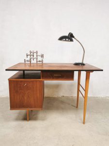 Dutch industrial vintage desk teak wood bureau 1960