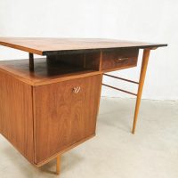 Dutch industrial vintage desk teak wood bureau 1960