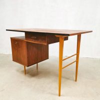 Dutch industrial vintage desk teak wood bureau 1960