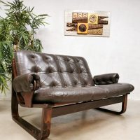 Midcentury vintage design brown leather sofa bruine leren bank Coja