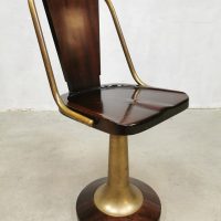 Midcentury vintage design mahogany brass 'Nautical' barstool stool kruk stoel