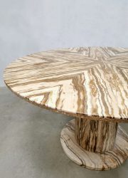 Midcentury Italian marble round dining table marmeren tafel 'Earth tones' Onyx
