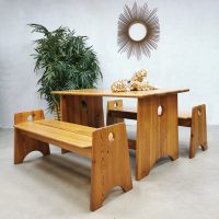 Midcentury Swedish pine wood benches & dining set set Gilbert Marklund