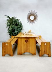 Midcentury vintage design Swedish pine wood dining set eetkamer set Gilbert Marklund