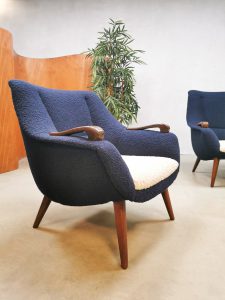 Vintage Dutch design easy chairs arm chairs lounge fauteuils 'duo tone boucle'