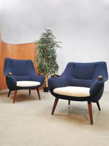Vintage Dutch design easy chairs arm chairs lounge fauteuils 'duo tone boucle'