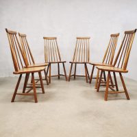 Vintage Dutch design spindle back dinner dining chairs spijlen stoelen Pastoe