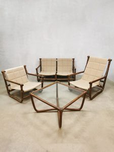 Vintage bamboo rattan lounge set sofa chairs & table 'Safari time'