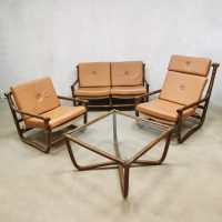 vintage retro lounge set bamboo bamboe rotan rattan lounge chairs sofa bank coffee table salontafel