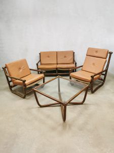 vintage retro lounge set bamboo bamboe rotan rattan lounge chairs sofa bank coffee table salontafel