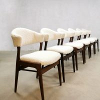 Midcentury vintage design boucle dining chairs eetkamer stoelen cowhorn koehoorn