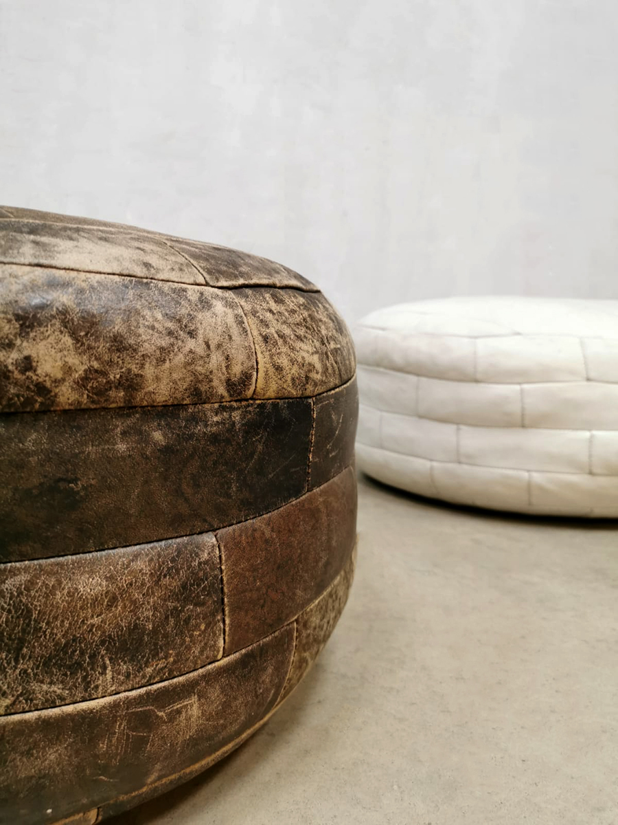 Vintage leather footstool pouf ottoman leren poef 'Patchwork'