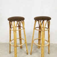 vintage rotan barkruk rattan stool bamboo