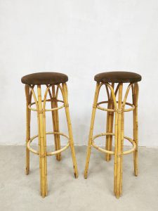 vintage rotan barkruk rattan stool bamboo