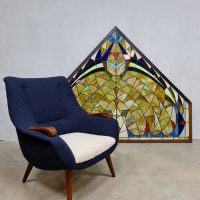 Midcentury stained glass church window glas in lood kerkraam 'Colourful pride'