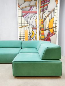 Vintage design modulair sofa turquoise velvet elementen bank Cor