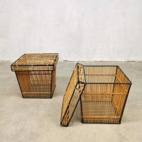 Set Dutch vintage rattan & steel storage basket mand Dirk van Sliedregt Rohé