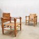 Vintage midcentury design leather safari chairs armchair leren safari stoel
