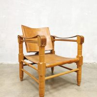 vintage midcentury design leather safari chair stoel