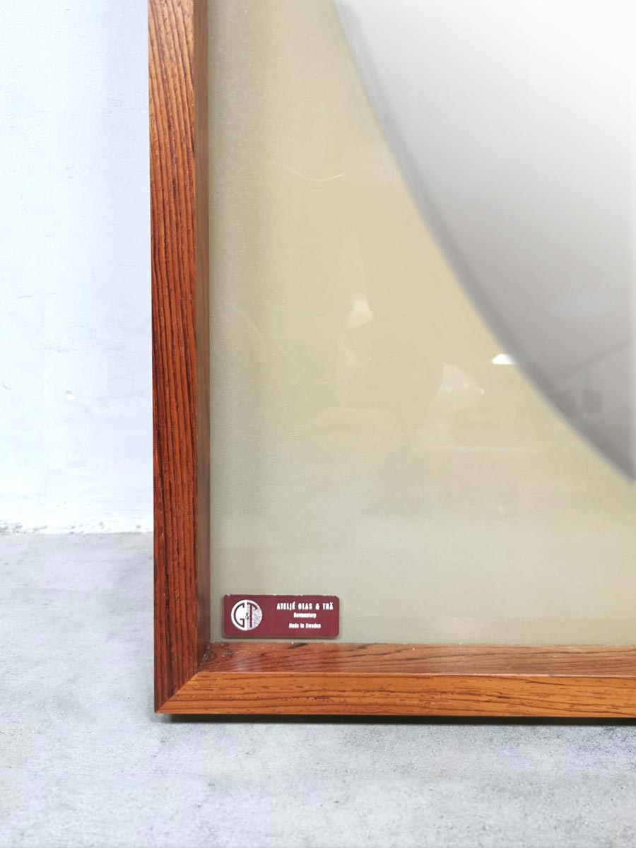 Vintage midcentury design Glas & Trä large wall mirror Vignette
