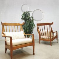 Vintage midcentury design spindle back chairs fauteuils 'cowhorn'