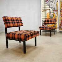 Vintage Dutch design easy chairs fauteuils 'coloured check'