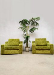 Vintage design eclectic green velvet armchairs 'Bohemian chic'