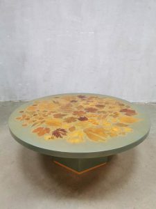 Unique vintage design coffee table salontafel epoxy 'Autumn Leaves'