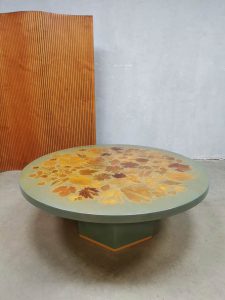 Unique vintage design coffee table salontafel epoxy 'Autumn Leaves'