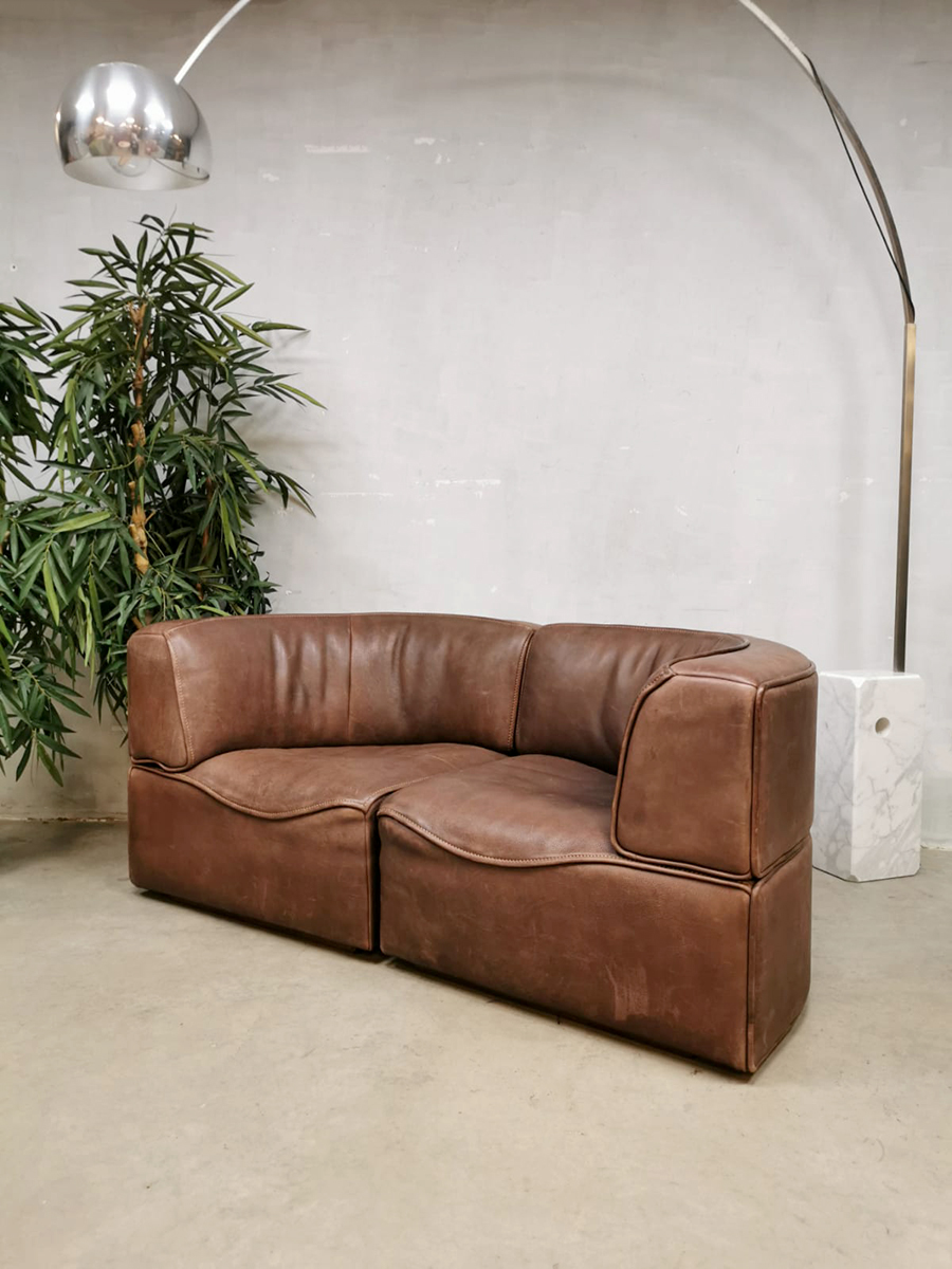 Midcentury vintage design leather modular sofa bank De Sede DS15 Bestwelhip