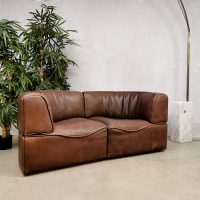 Midcentury vintage design leather modular sofa bank De Sede DS15