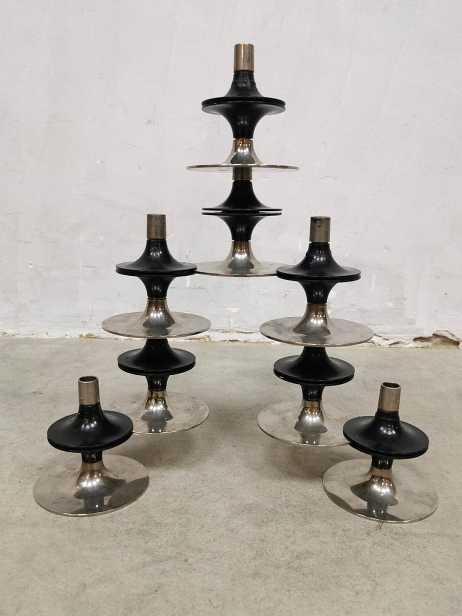 Midcentury stackable chrome candle holders Fritz Nagel