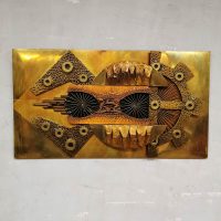 Vintage Brutalist brass copper steel wall art Stephen Chun muurkunst