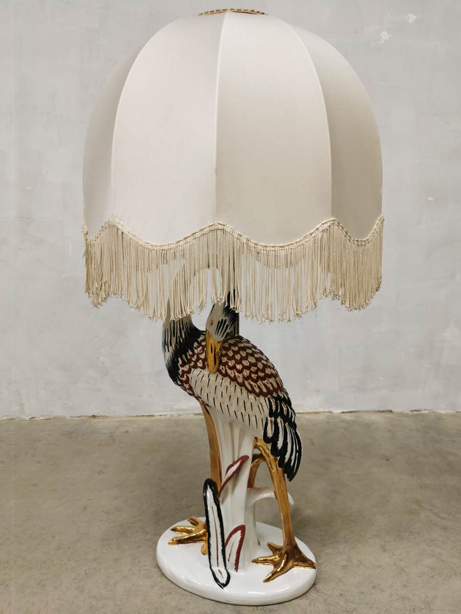 Vintage Italian ceramic heron table lamp tafellamp reiger keramiek
