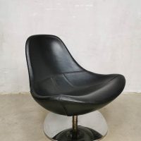 Vintage eighties draaifauteuil zwart leer swivel chair black leather Madmen style
