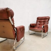 vintage retro patchwork leather tubular sling lounge chair fauteuil 70’s