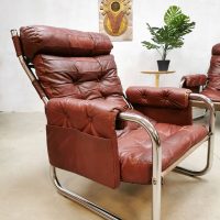 vintage retro patchwork leather tubular sling lounge chair fauteuil 70’s