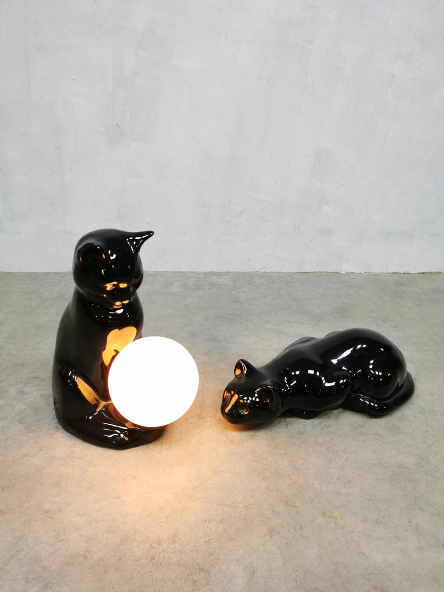 Vintage ceramic table lamp keramiek 'Black Cats'