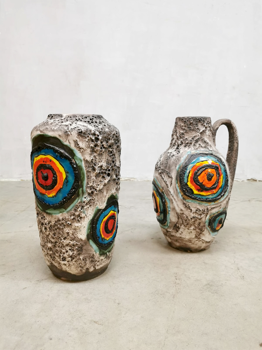 Vintage ceramic vases vazen Scheurich Fat Lava 'Bullseye'