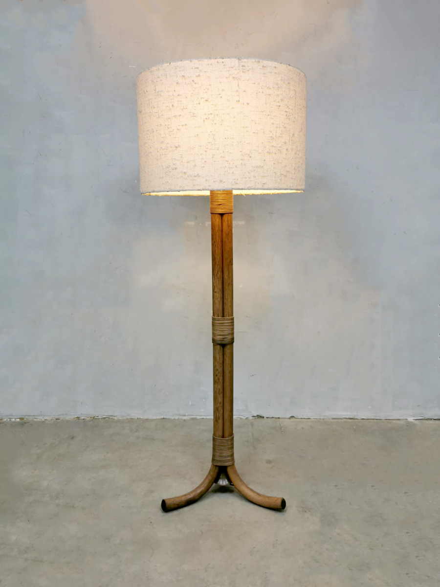 Midcentury Bamboo rattan floor lamp bamboe vloerlamp light